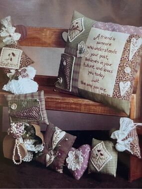 Craft patterns to sew and make fun needlework pillows, heart garlands, animals